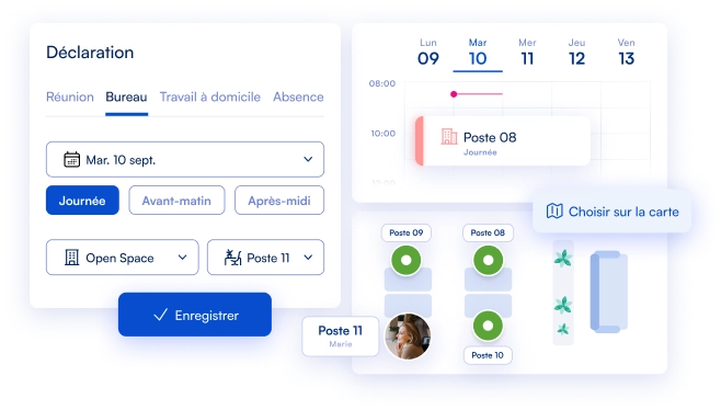 Carte des bureaux dans un logiciel de gestion de bureau flexible