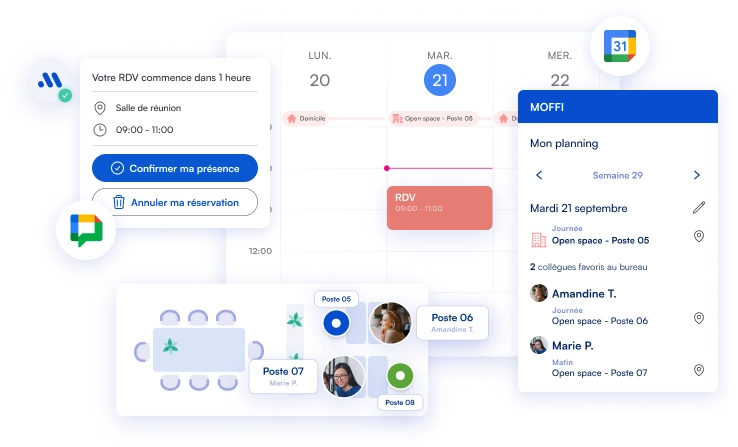 Module additionnel MOFFI pour la gestion des bureaux en flex office  et salle de réunion sur Google Workspace
